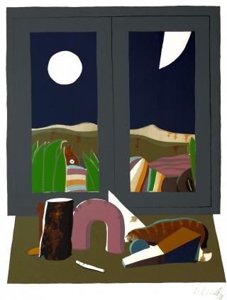 14 - Korab, Karl - Stillleben am Fenster Siebdruck auf Papier, 1971 Rufnummer: 14 Künstler: Karl Korab Titel: Stillleben am Fenster Technik: Siebdruck auf Papier Jahr: 1971 Rufpreis: 200 €