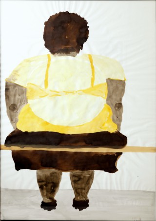 06 - Einem, Caspar - Frau an der Bushaltestelle Aquarell auf Papier Rufnummer: 06 Künstler: Caspar Einem Titel: Frau an der Bushaltestelle Technik: Aquarell auf Papier Rufpreis: 200 €