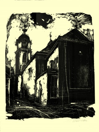 44 - Wanke, Johannes - Kirche Holzschnitt Rufnummer: 44 Künstler: Johannes Wanke Titel: Kirche Holzschnitt Rufpreis: 200 €