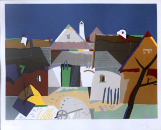 15 - Korab, Karl - Dorf Siebdruck auf Papier, 1994 Rufnummer: 15 Künstler: Karl Korab Titel: Dorf Technik: Siebdruck auf Papier Jahr: 1994 Rufpreis: 200 €